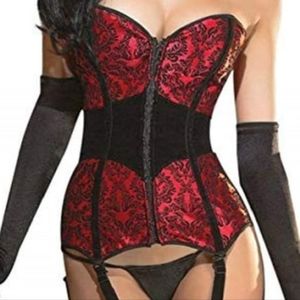 Coquette plus size 1x/2x corset red with black flock velvet ♥️
